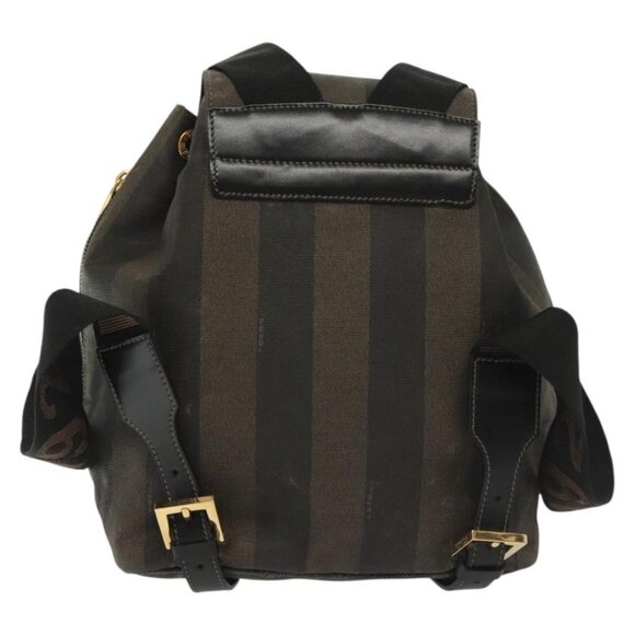 FENDI Pecan Canvas Backpack PVC Brown Black gold Auth 139650 main image 8